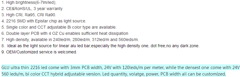 product-715-247 3000K/4000K/6000K Ra95 2216 smd led tape lighting
